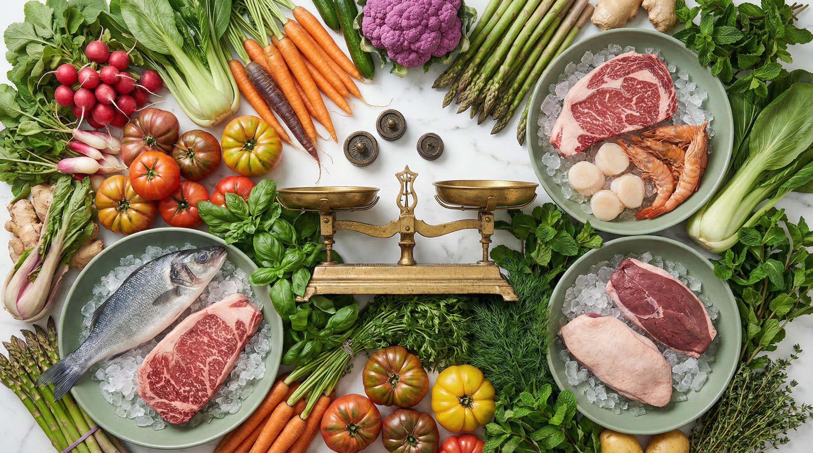 Fresh premium ingredients arranged for meal prep