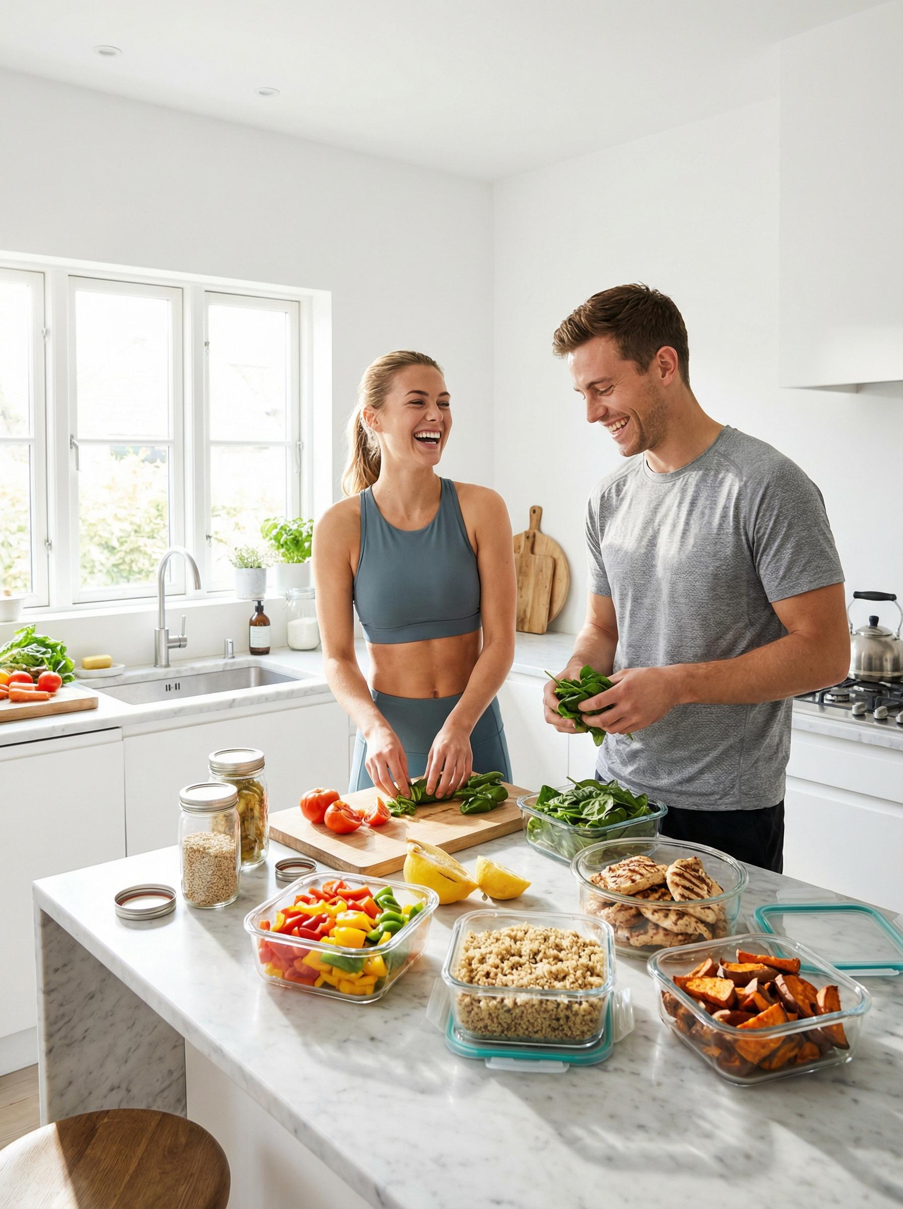 Couple preparing healthy meals together